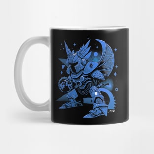 evil armored knight in blue art ecopop cartoon Mug